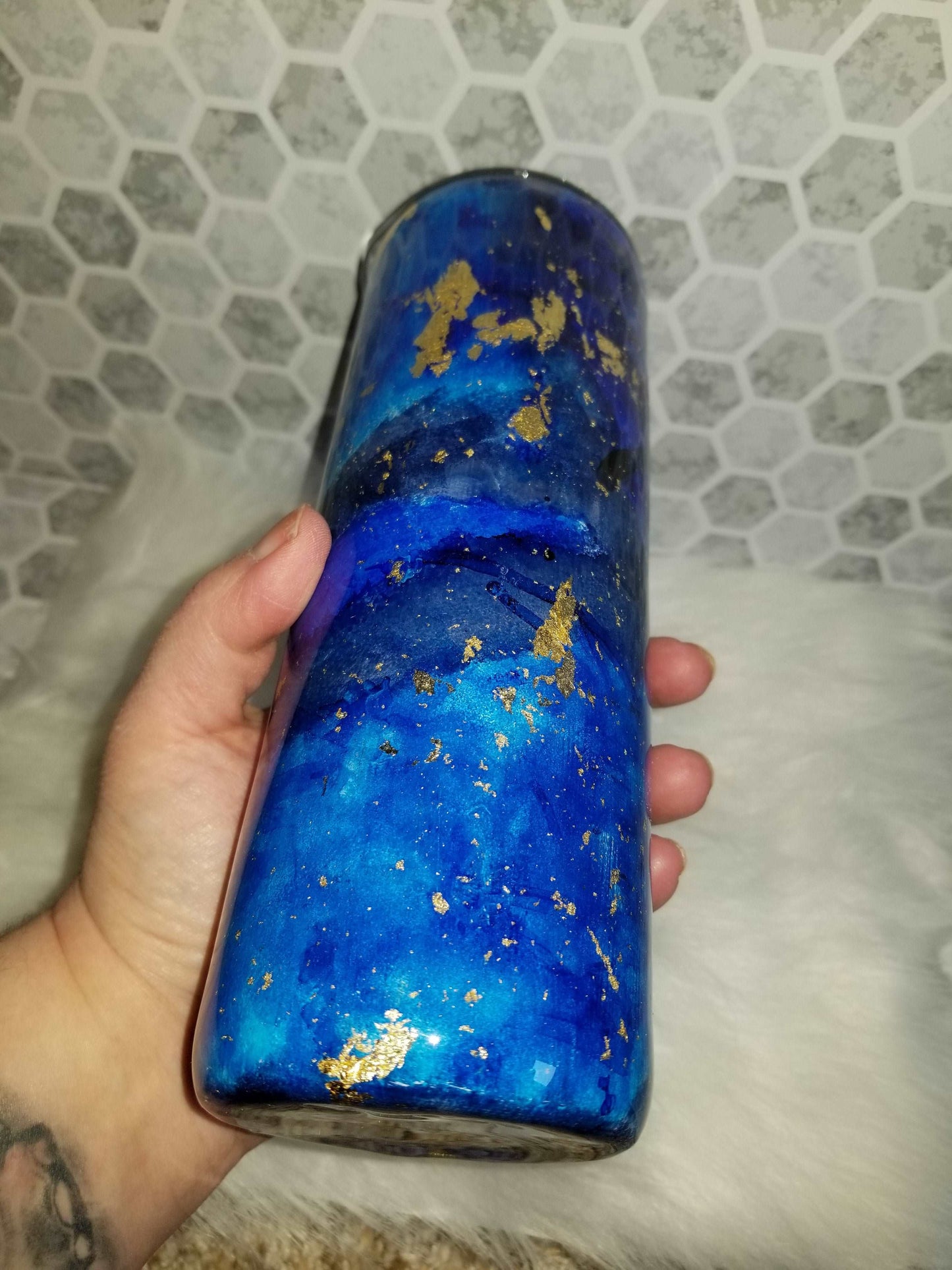 20 oz skinny blue foil flecked tumbler