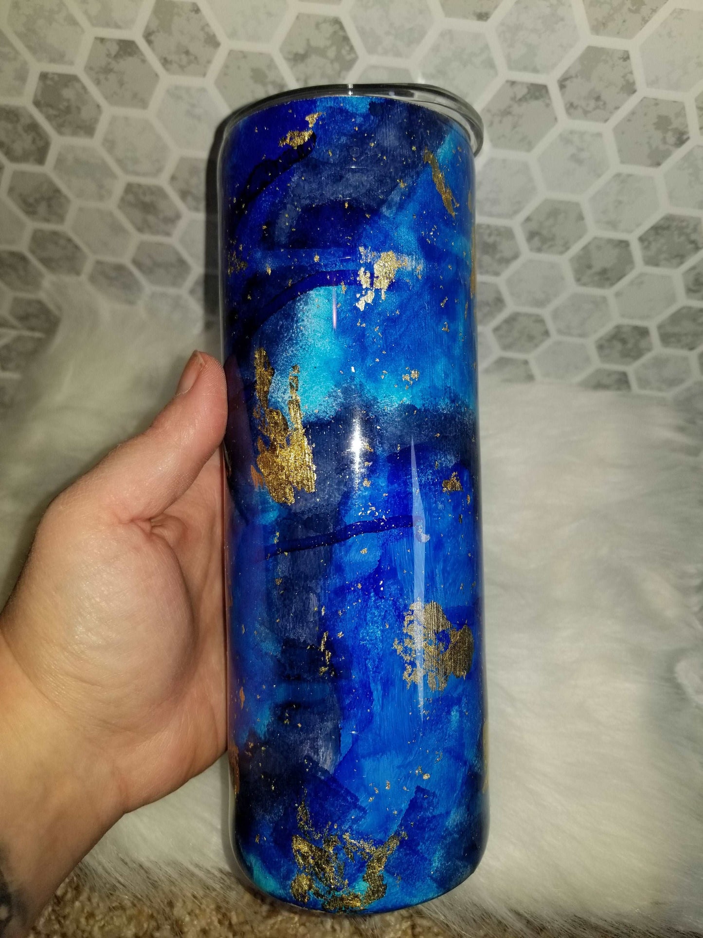 20 oz skinny blue foil flecked tumbler