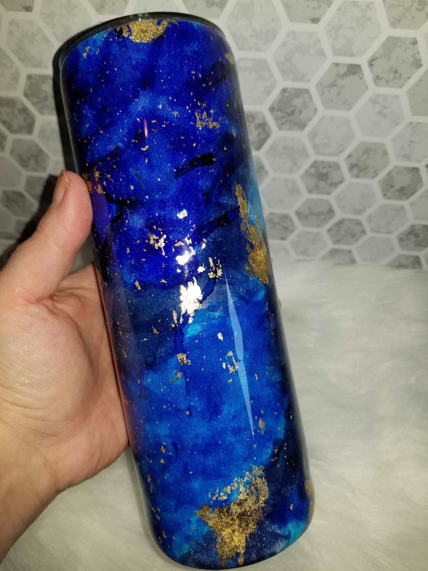 20 oz skinny blue foil flecked tumbler