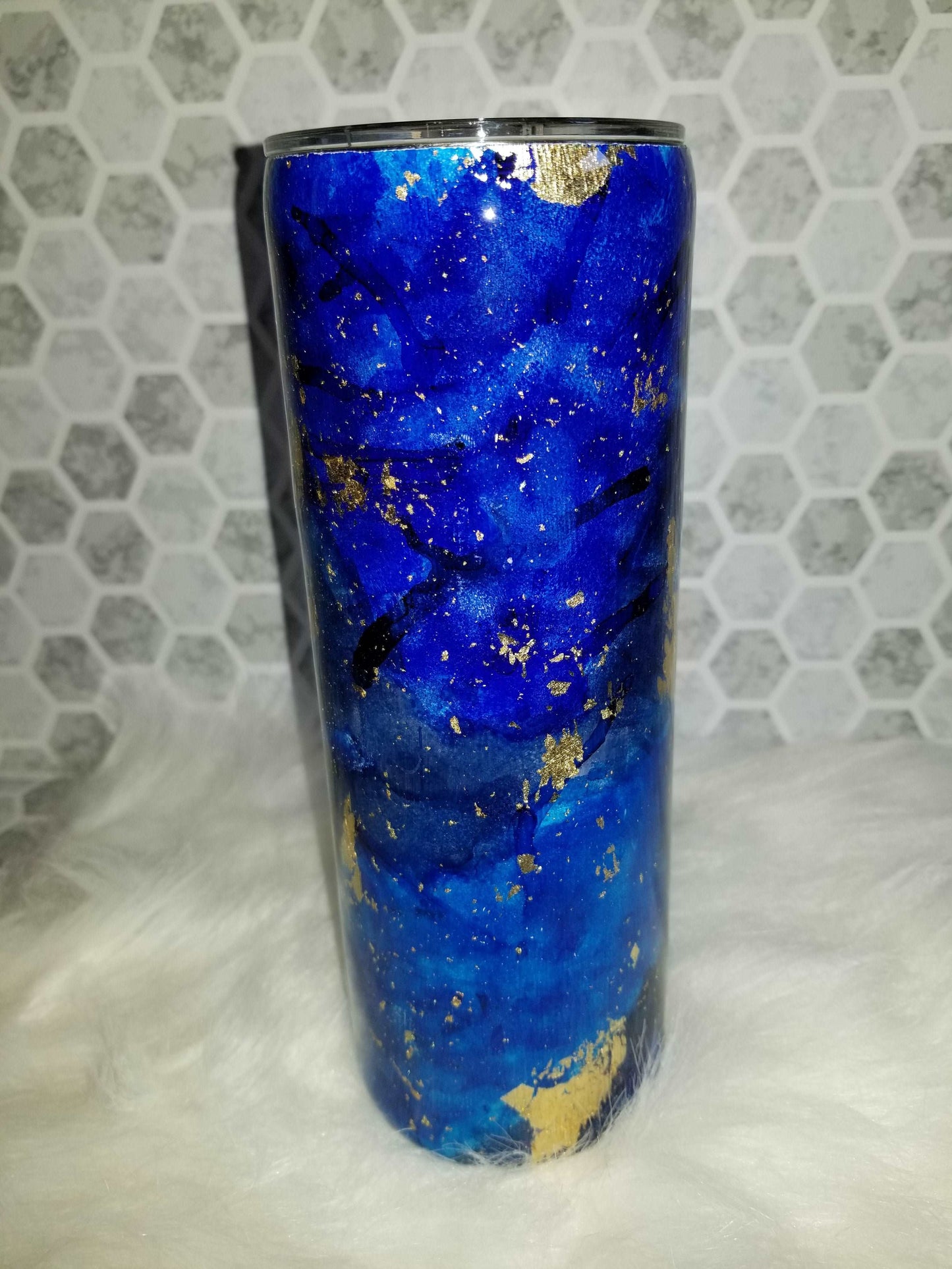 20 oz skinny blue foil flecked tumbler