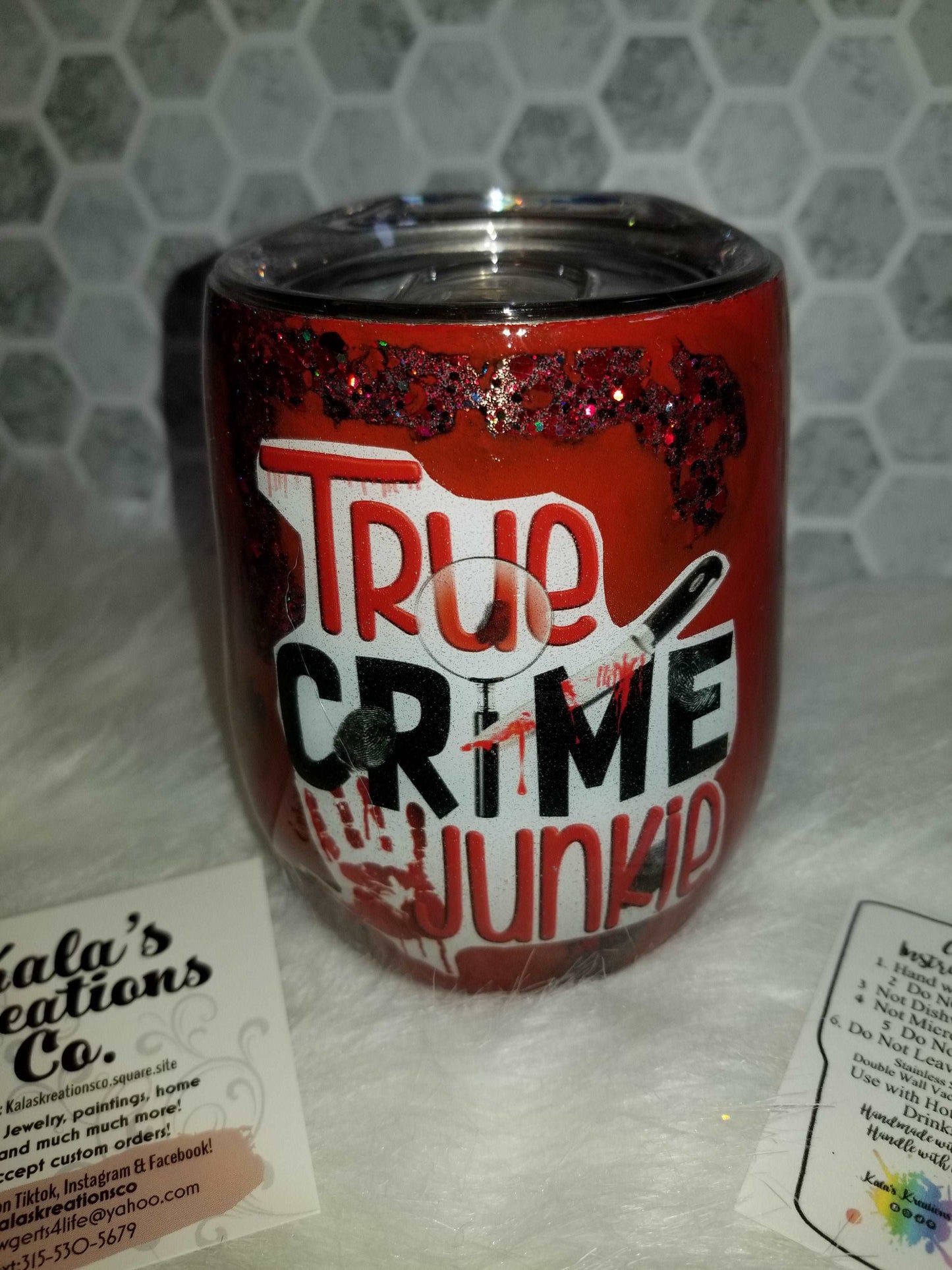 12 oz true crime junkie wine tumbler