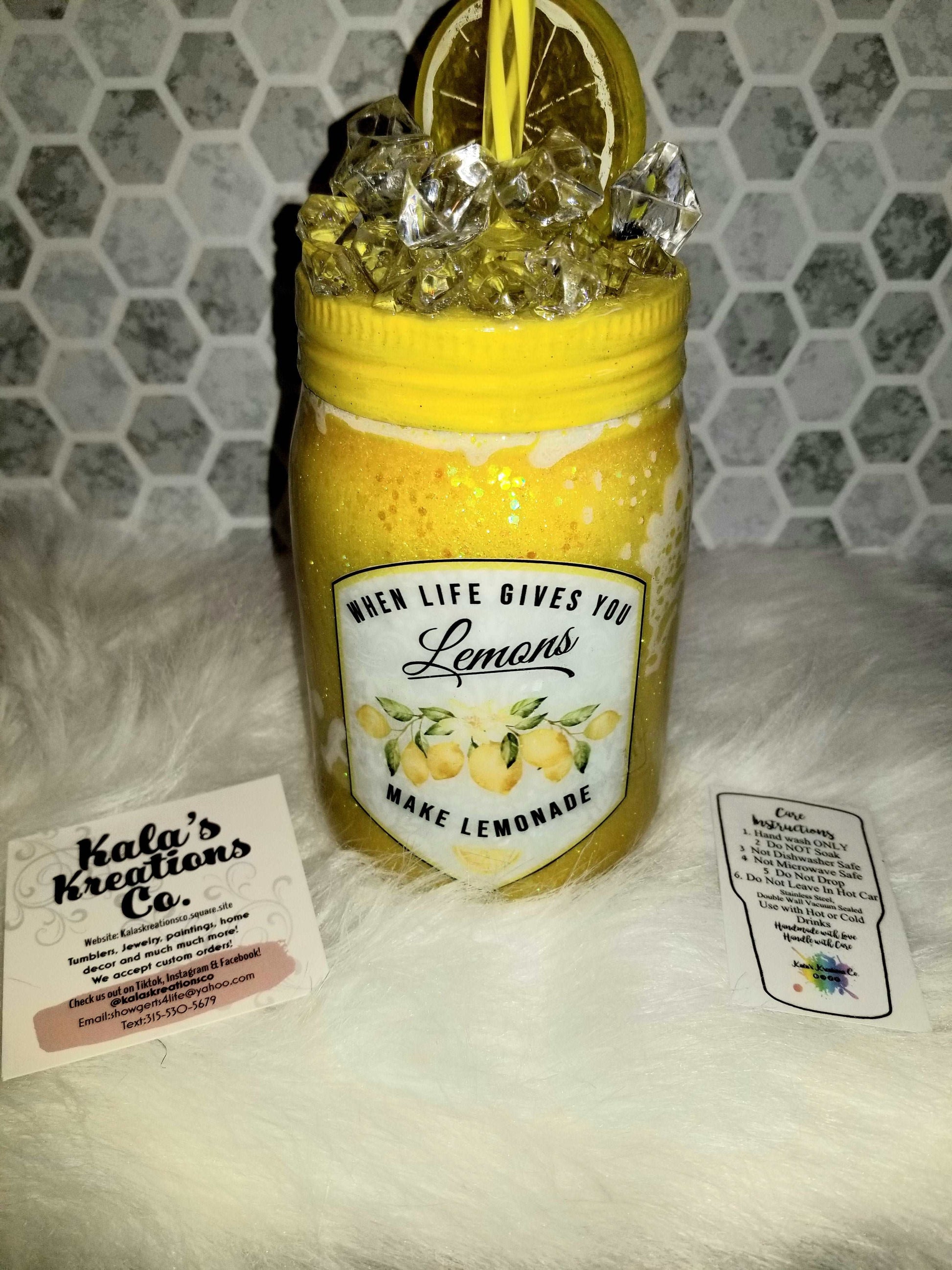 12 oz Lemon mason jar tumbler