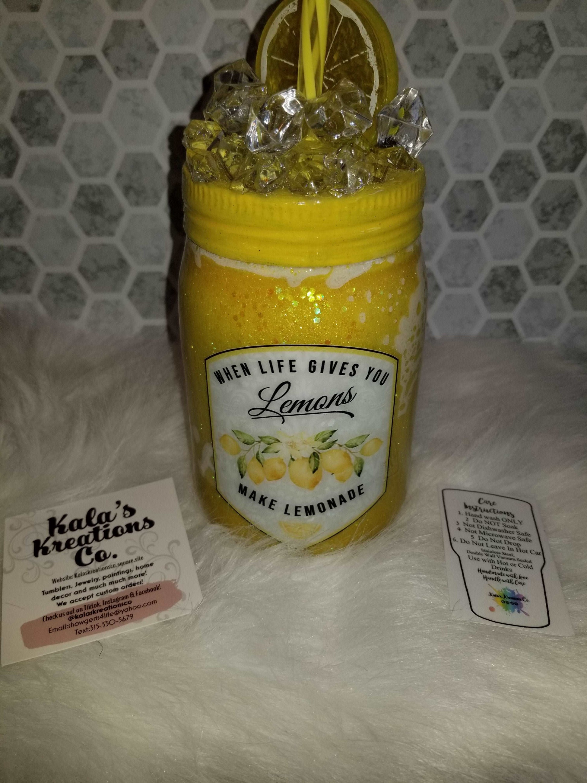 12 oz Lemon mason jar tumbler