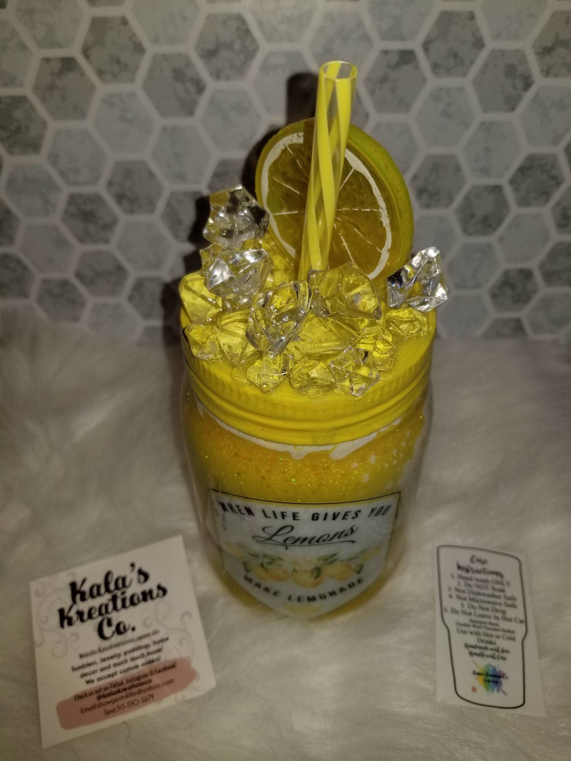 12 oz Lemon mason jar tumbler