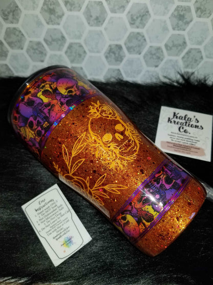 20 oz modern curve skull and roses tumbler