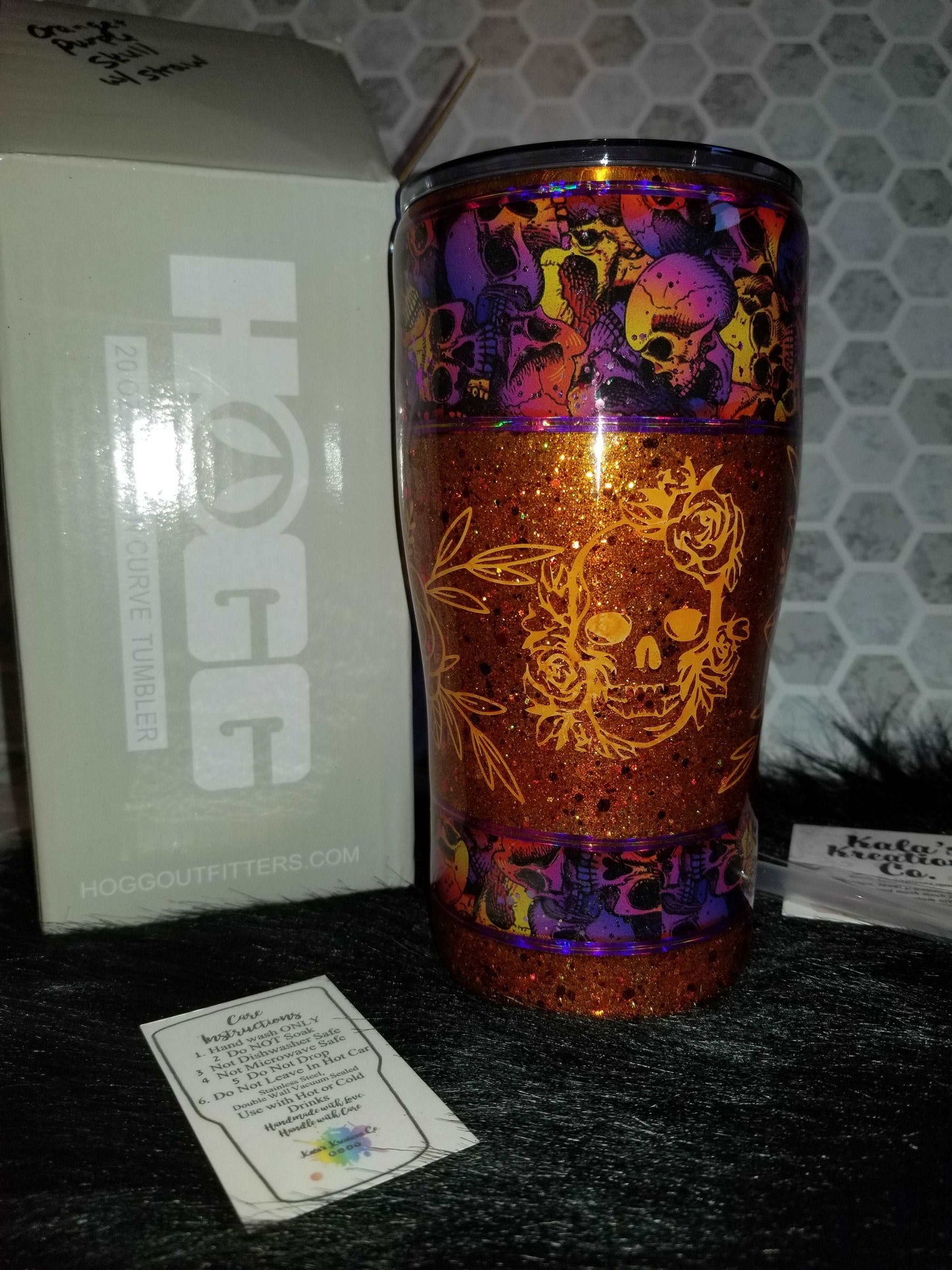 20 oz modern curve skull and roses tumbler