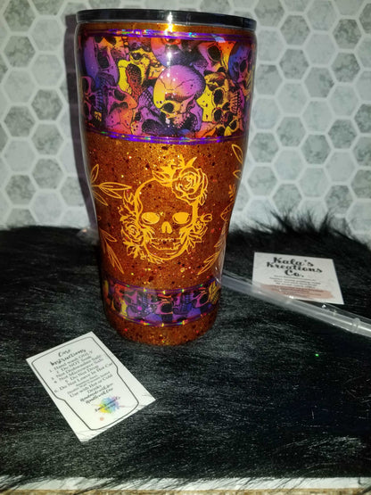 20 oz modern curve skull and roses tumbler