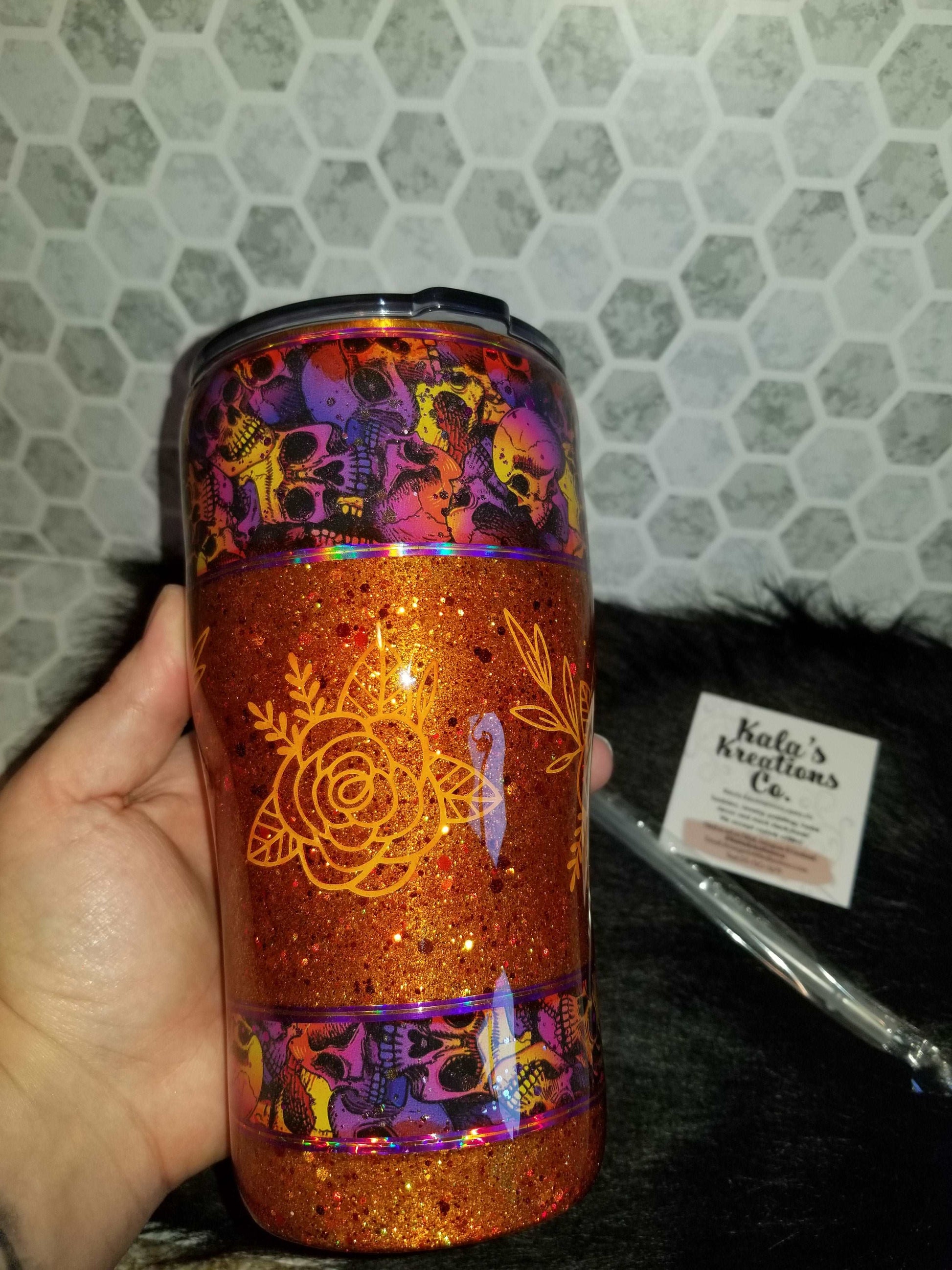 20 oz modern curve skull and roses tumbler