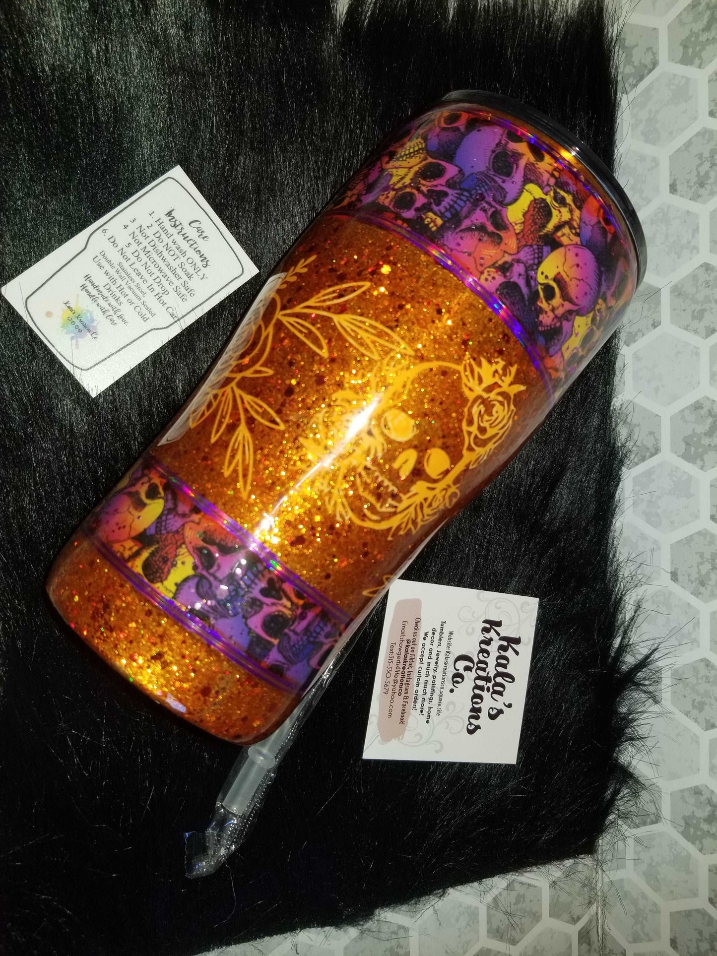 20 oz modern curve skull and roses tumbler