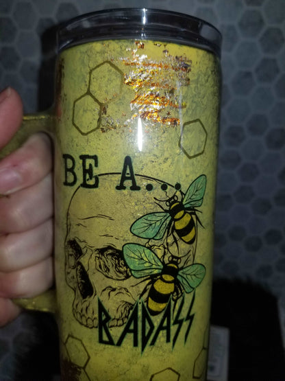 20 oz Bee a Bad ass skull tumbler with handle