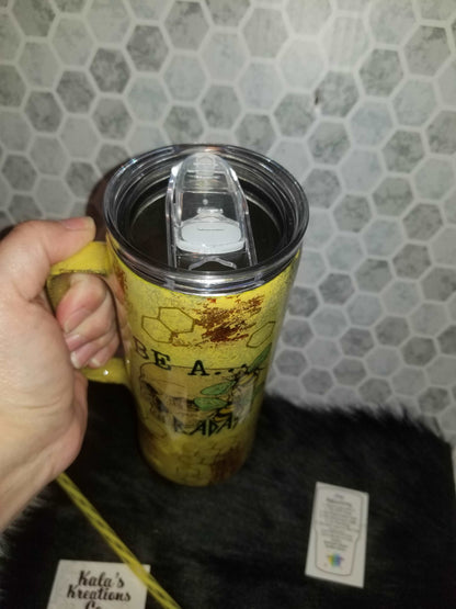 20 oz Bee a Bad ass skull tumbler with handle