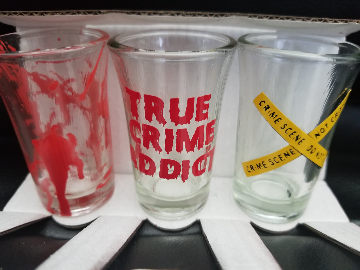 Set of 3-True Crime shot glasses