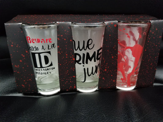 Set of 3- True Crime shot glasses