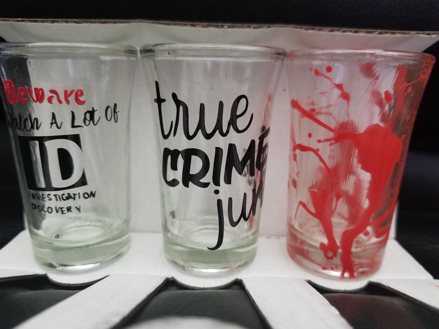 Set of 3- True Crime shot glasses