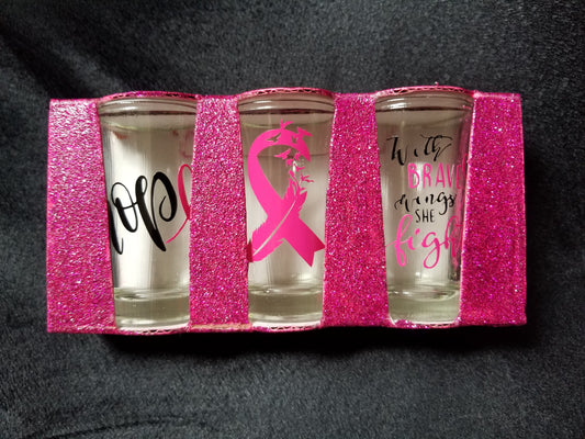 Set of 3-Breast Cancer Awareness shot glasses