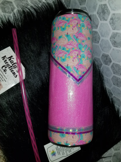20 oz skinny "you ARE worth it" flamingo pink tumbler