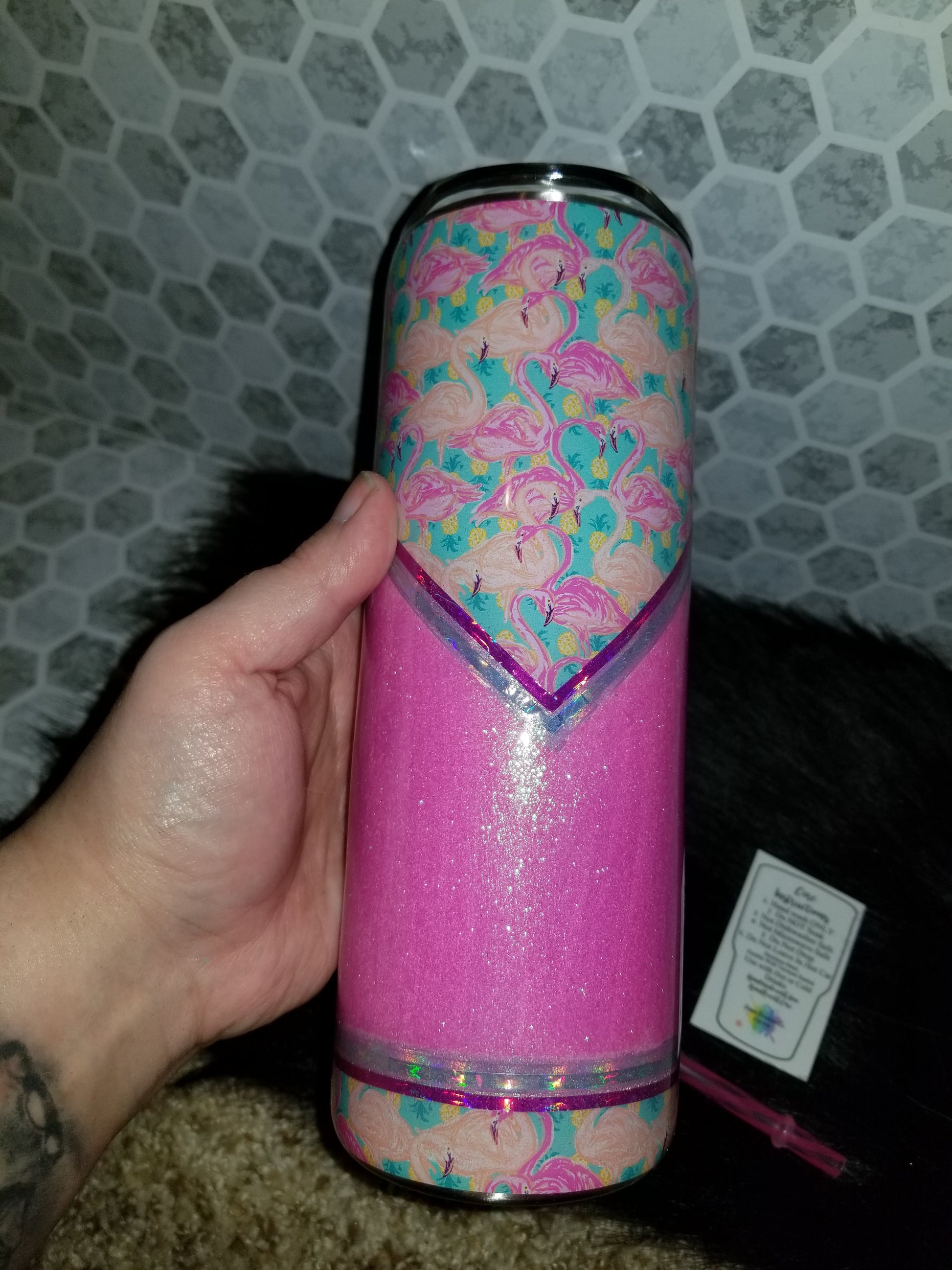 20 oz skinny "you ARE worth it" flamingo pink tumbler