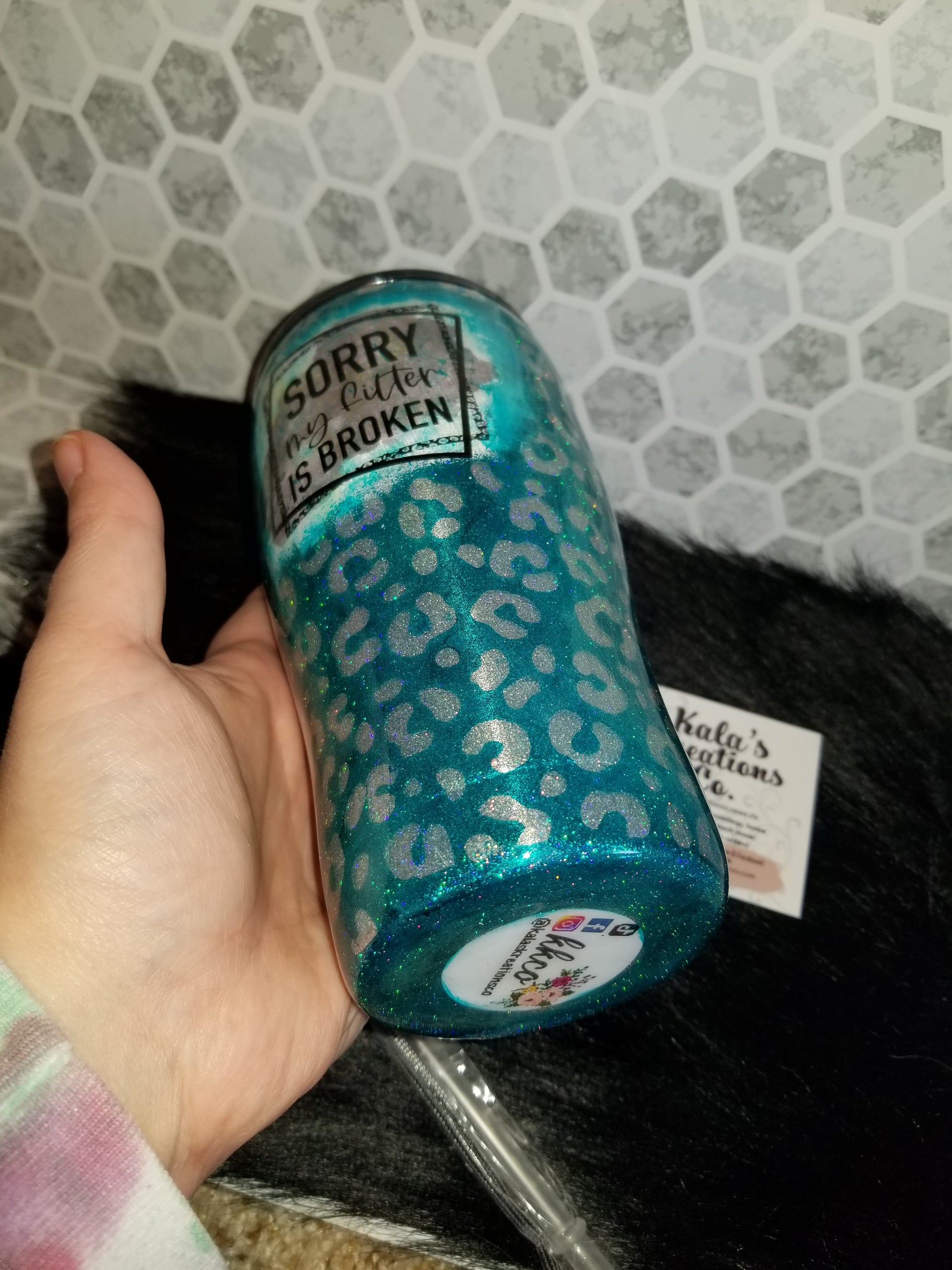 20oz "sorry my filter is broken" cheetah print tumbler