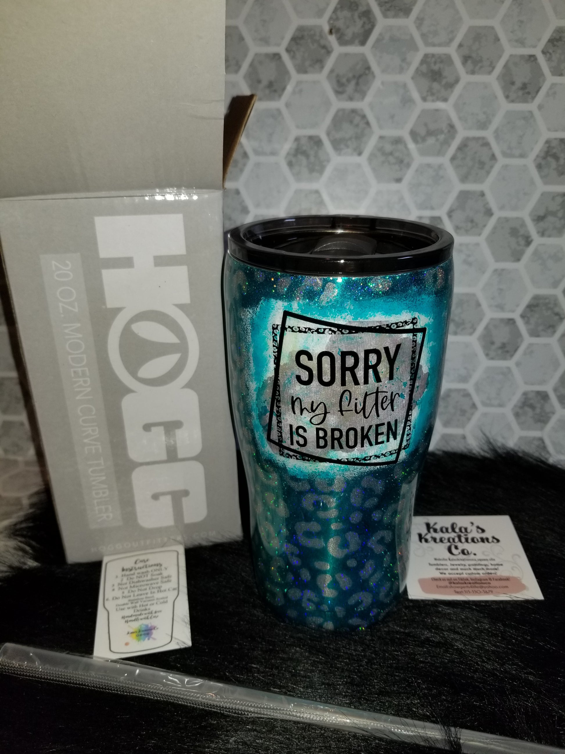 20oz "sorry my filter is broken" cheetah print tumbler