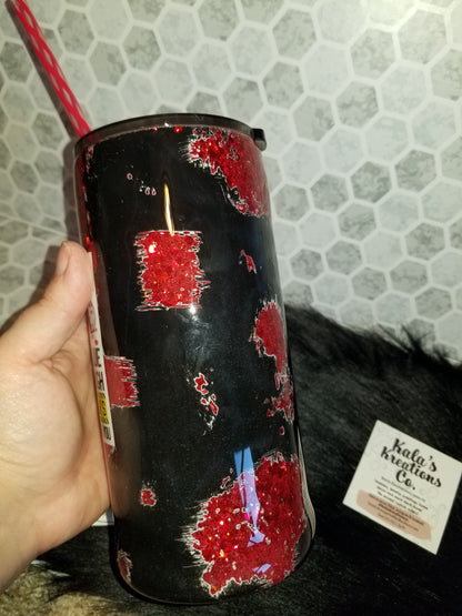 22oz Crime show blood splatter is red quote tumbler
