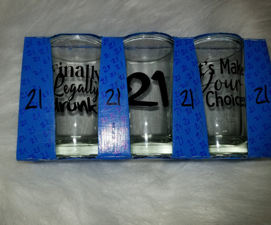 Set of 3 shot glasses- 21st birthday