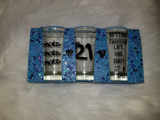 Set of 3 shot glasses- 21st birthday queen