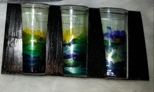 Set of 3 shot glasses- alcohol ink swirl