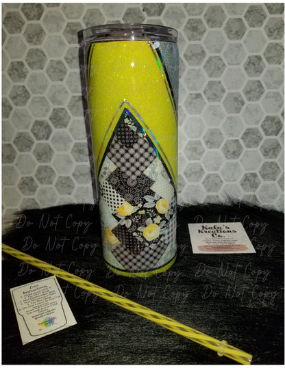 20 oz skinny yellow rose plaid epoxy tumbler