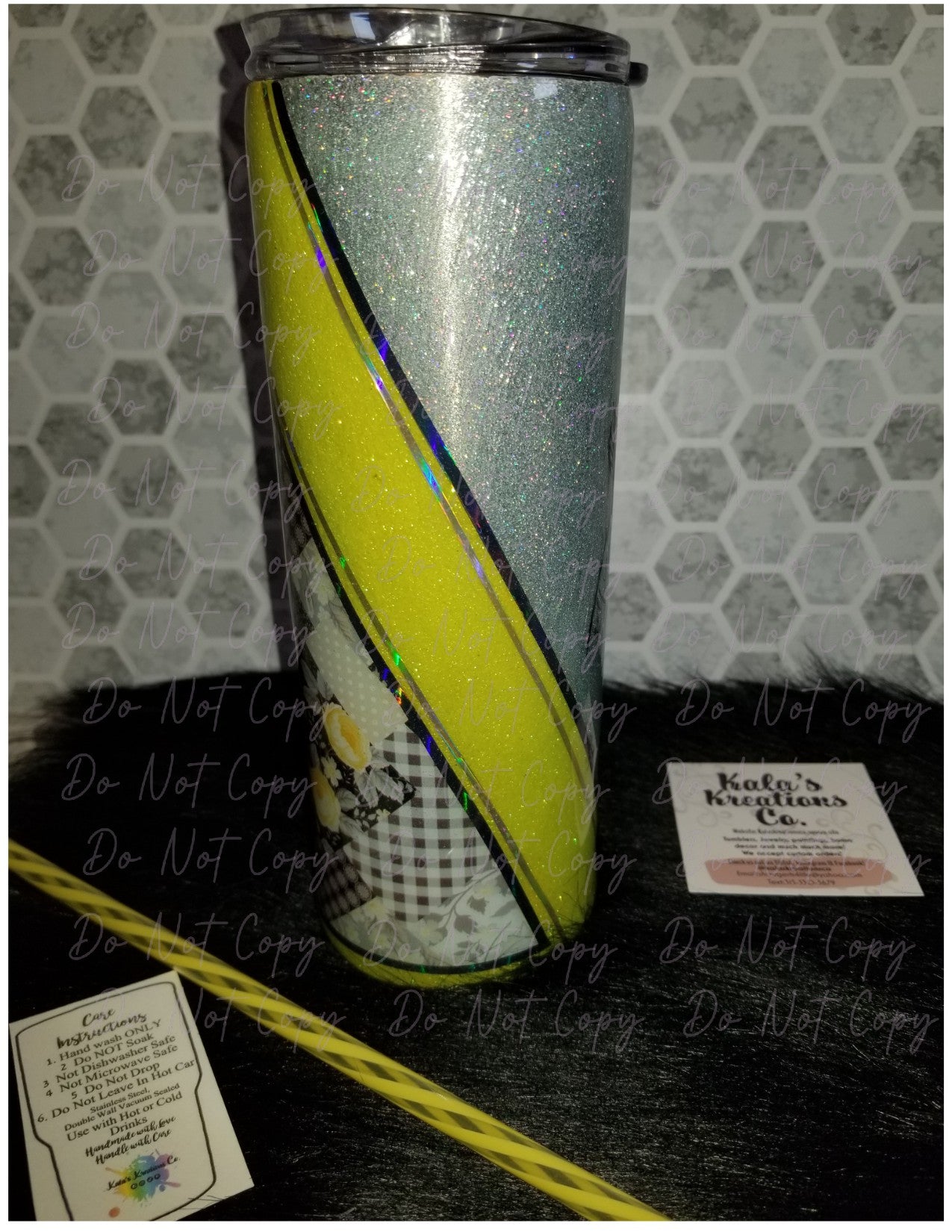 20 oz skinny yellow rose plaid epoxy tumbler