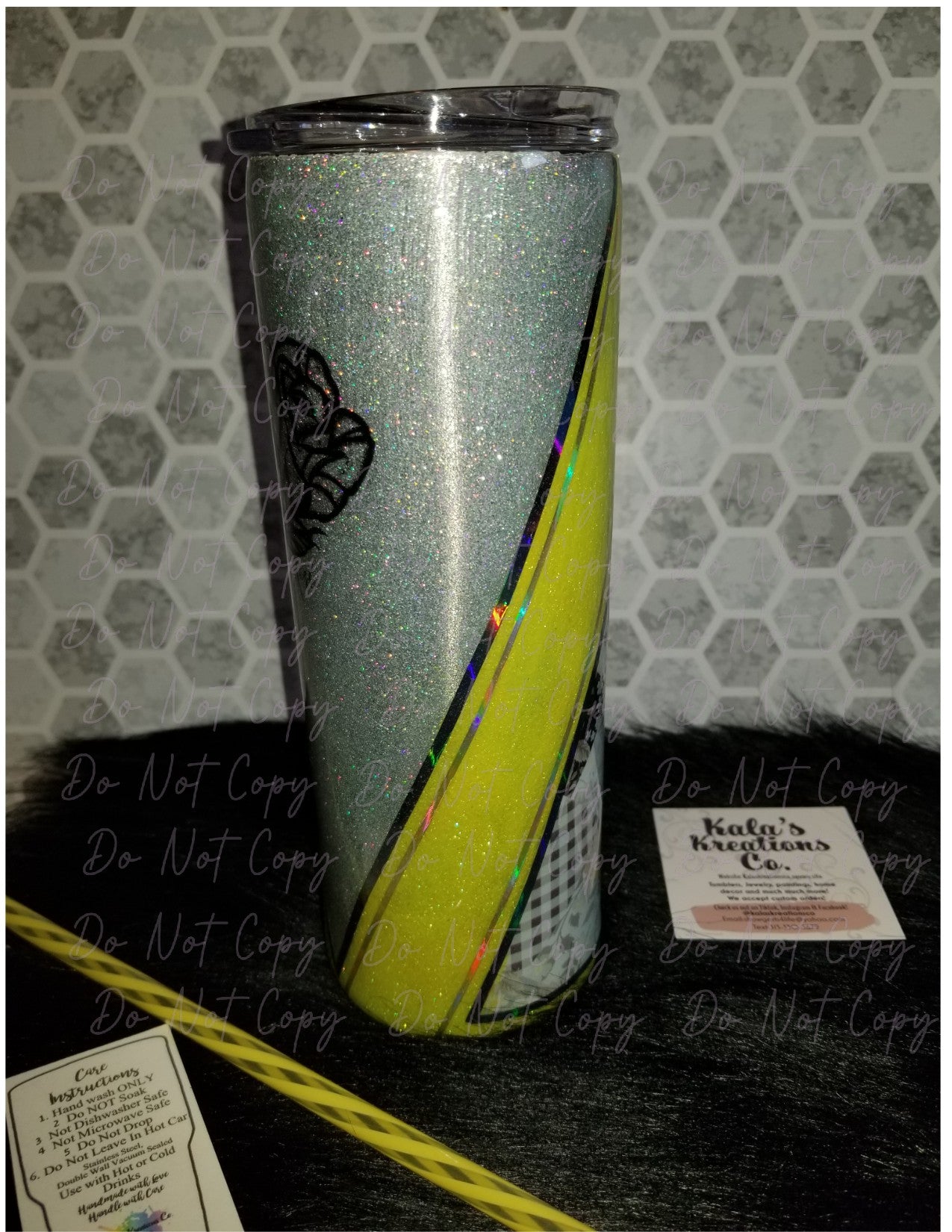 20 oz skinny yellow rose plaid epoxy tumbler